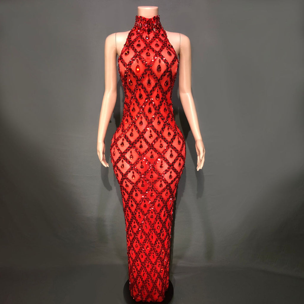 Graceful Women's Shiny Rhinestone Party Formal Dress