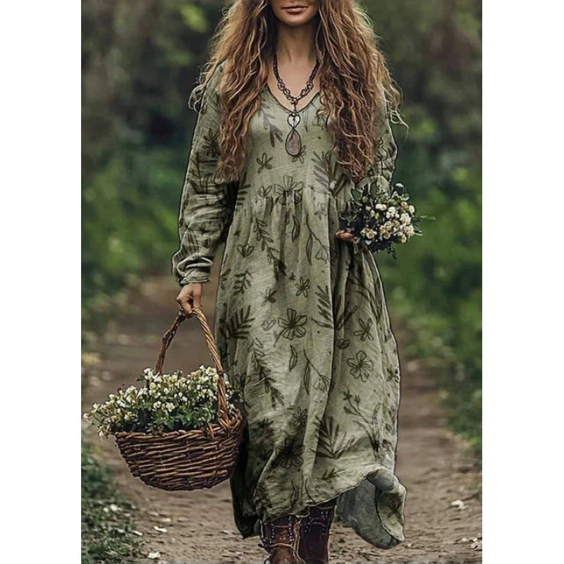 Durable Fashion Beautiful Autumn Vintage Printed Dress