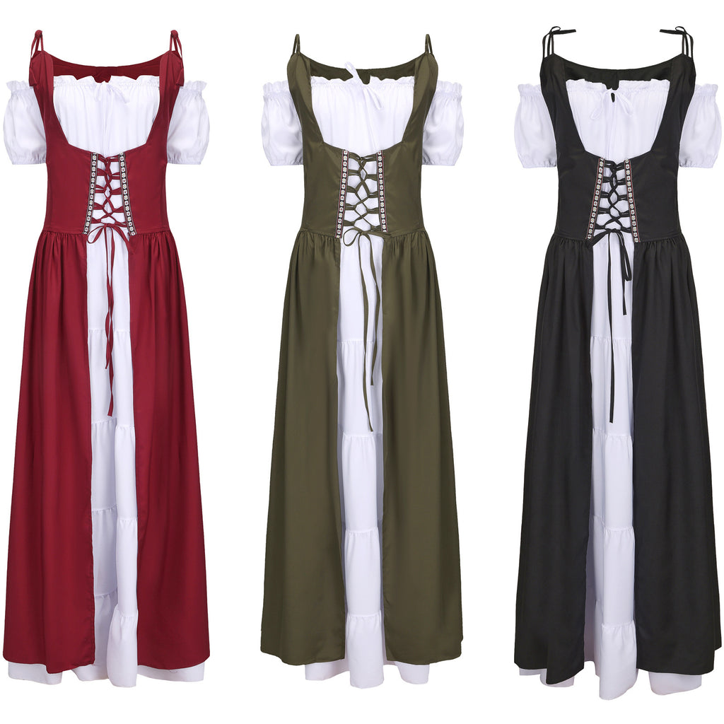 Square Collar Tied Waist Medieval Renaissance Dress