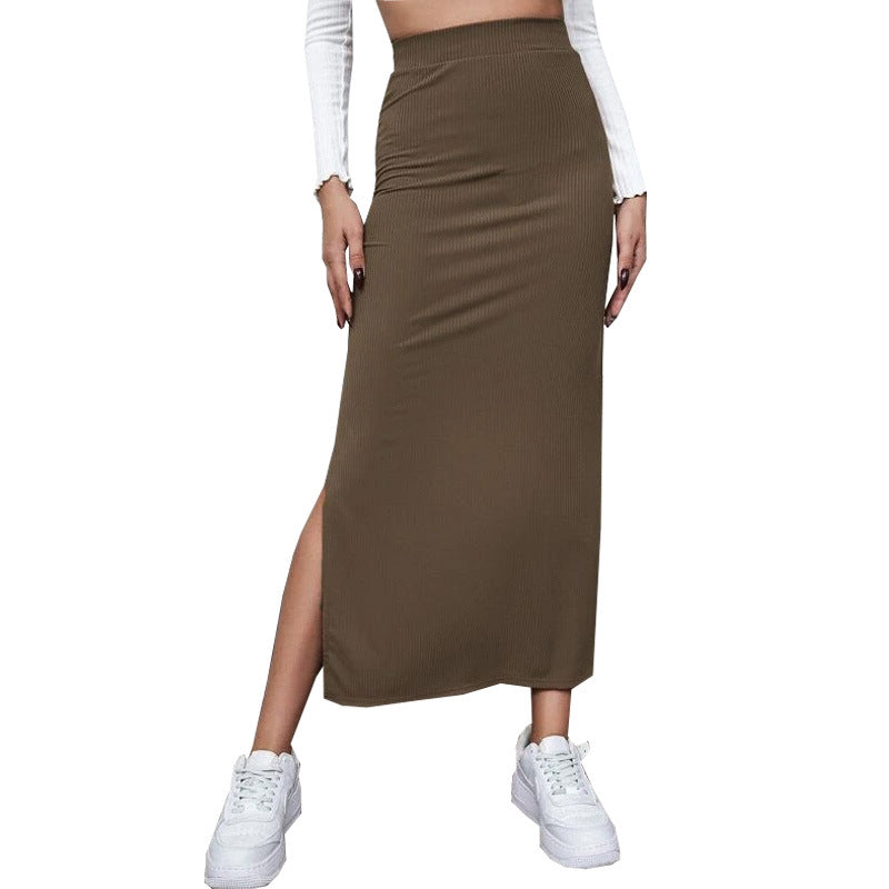 Women's Autumn Solid Color Hip Split Dress Skirt