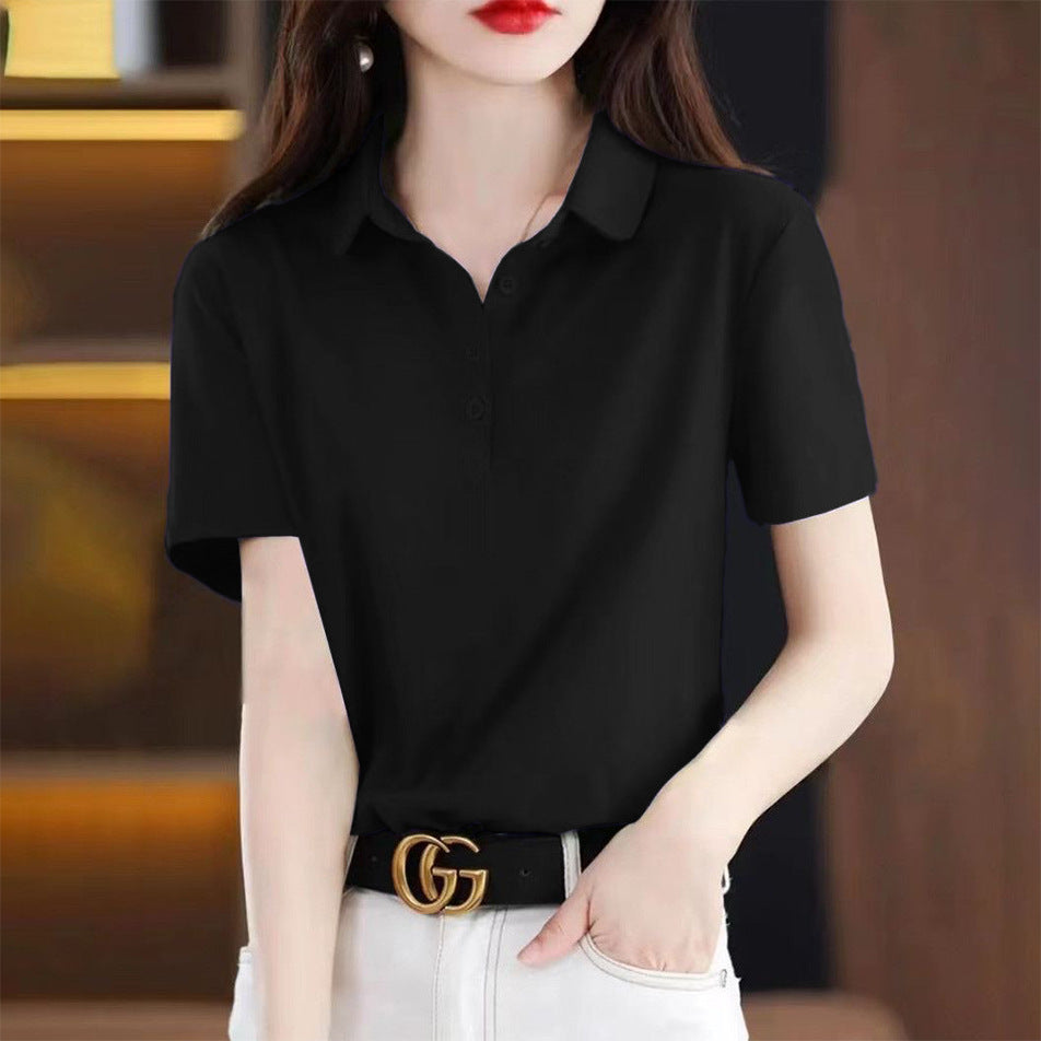 Women's Summer Cotton Lapel Short-sleeved Loose Simple Women's T-shirt