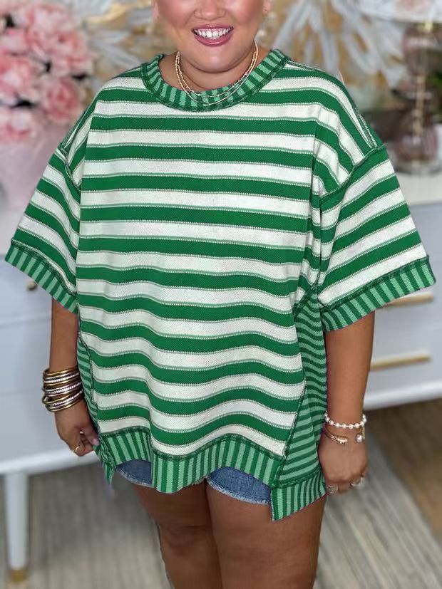 Women's Comfort Casual Loose Striped Printed Sleeve Women's T-shirt
