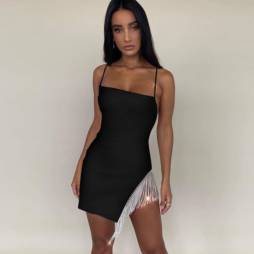 Women's Sexy Backless Pendant Hem Sling Sheath Dress