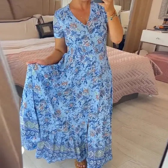 Women's High Elastic Printed Seaside Style Dress