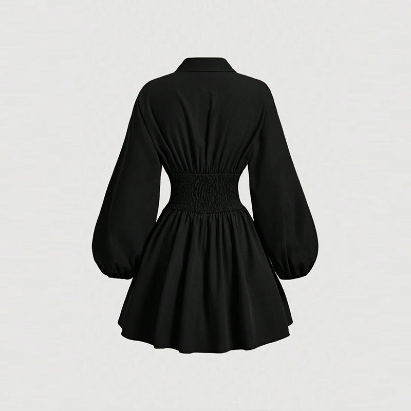 Autumn Pure Sexy Style Fashion Polo Collar Solid Color Versatile Dress