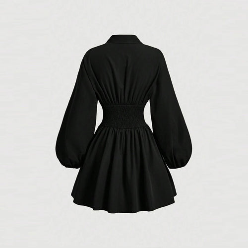 Autumn Pure Sexy Style Fashion Polo Collar Solid Color Versatile Dress