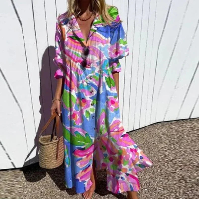Beautiful Women's Pleated Print Temperament Commute Dress