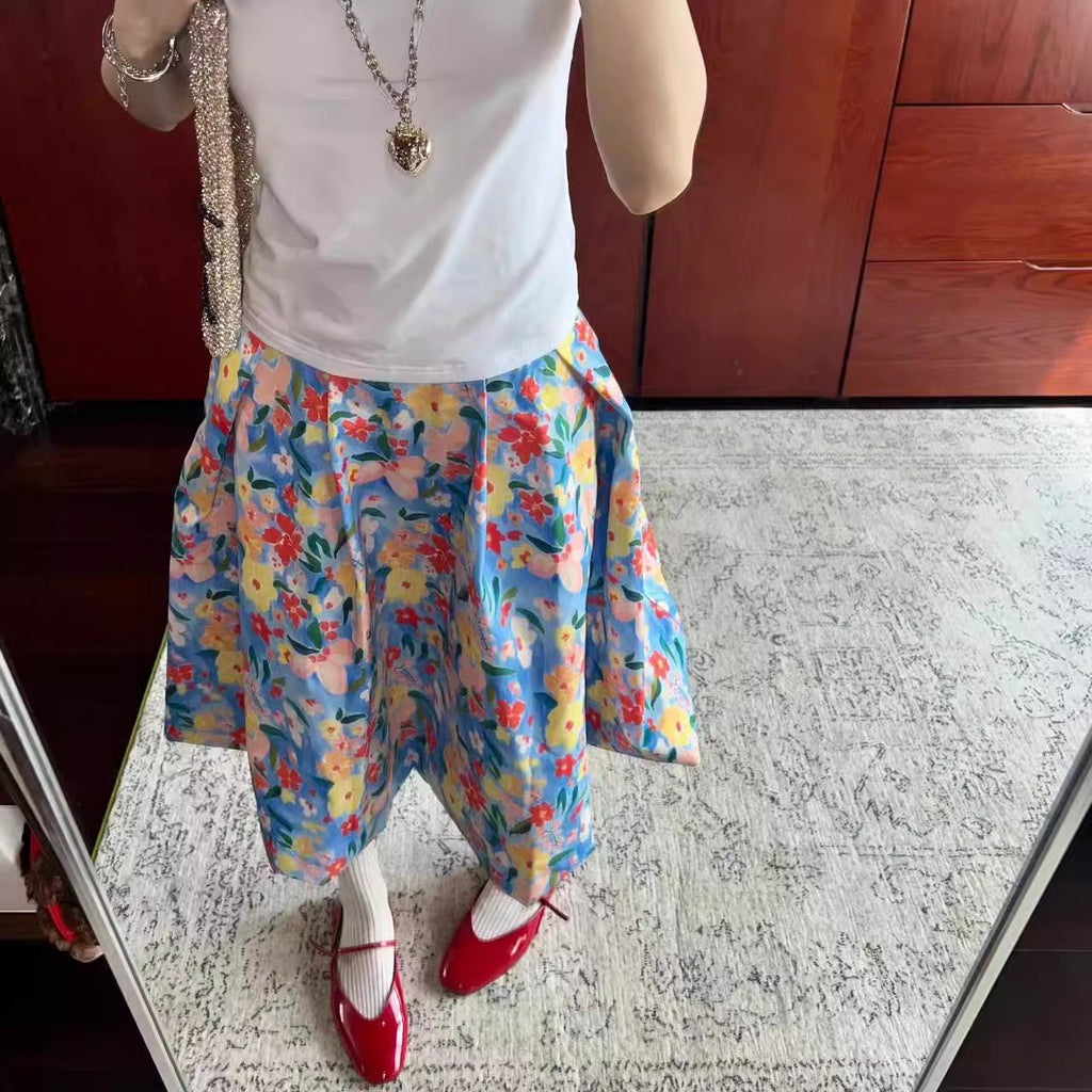 Women's Floral Bubble Small Summer High Waist Flowers Print Skirt