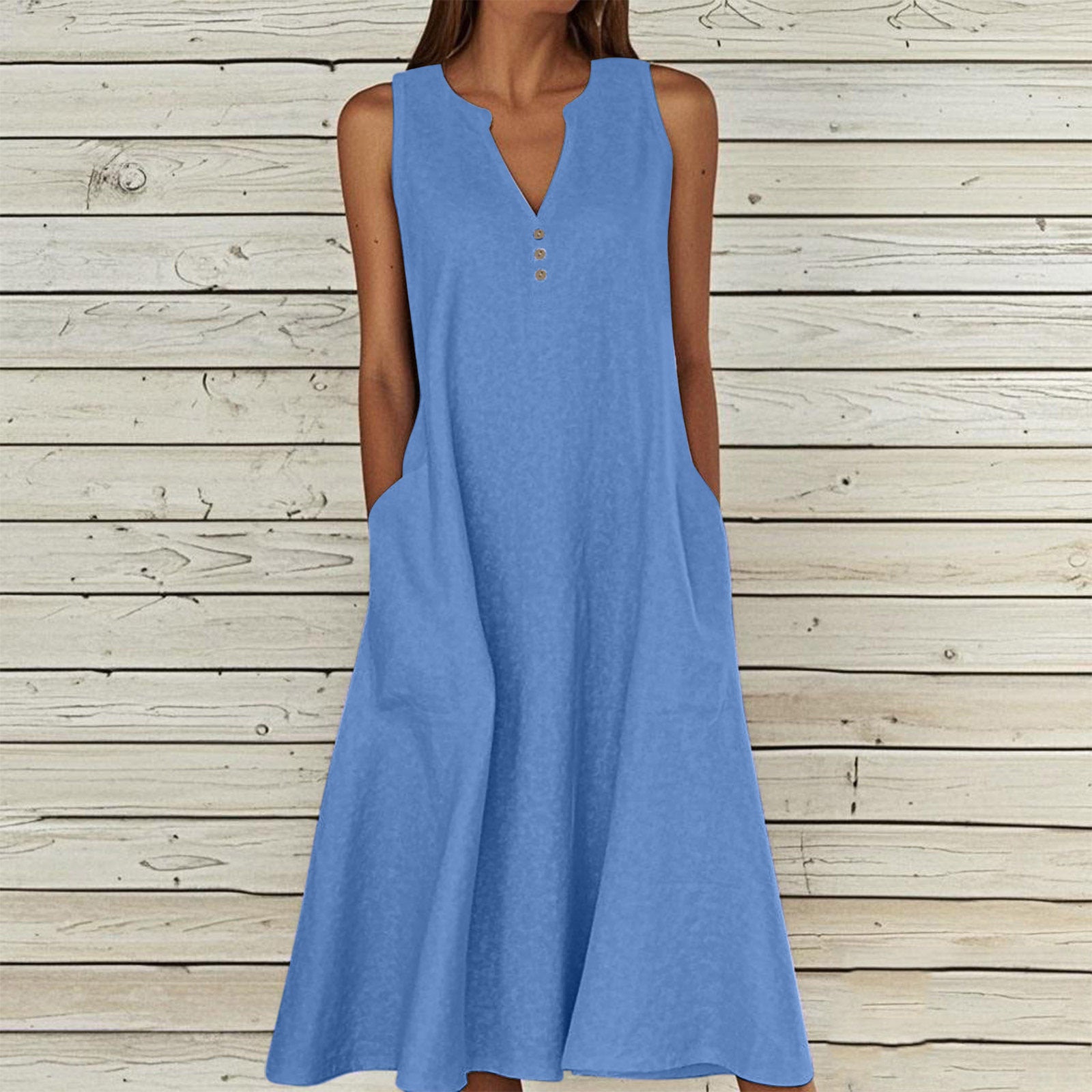 Women's Linen Ethnic Greek Sleeve Maxi Sleeveless Dress