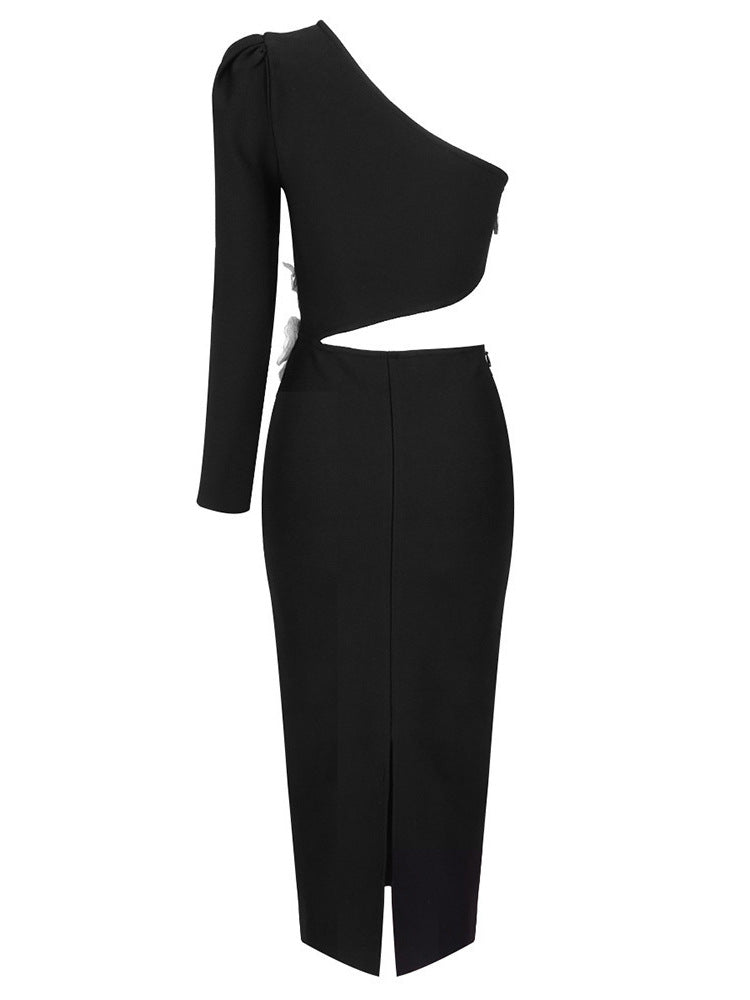 One Shoulder Long Sleeve Sexy Fashion Flower Dress