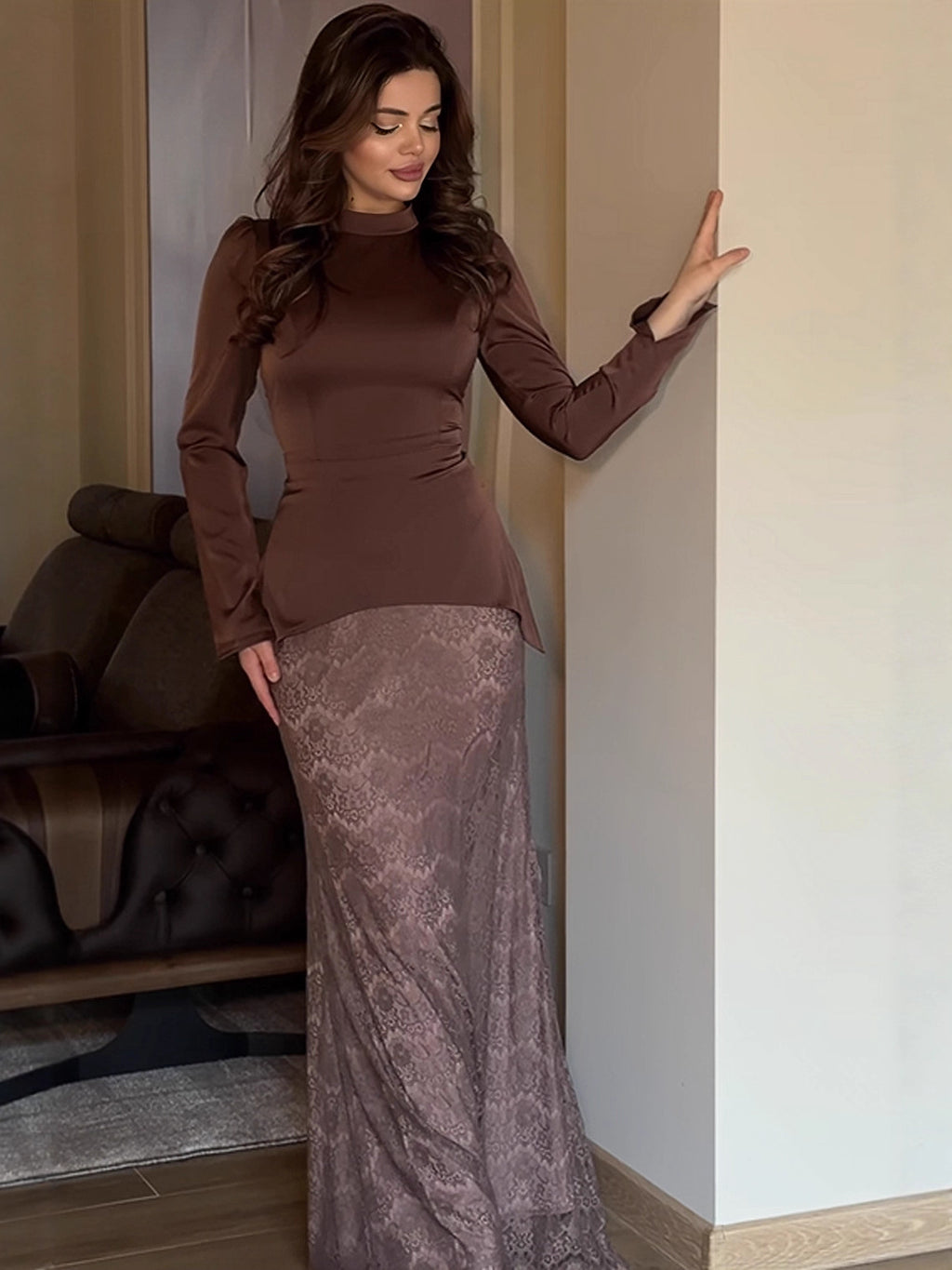 Attractive Autumn Fashion Temperament Printing Maxi Dress