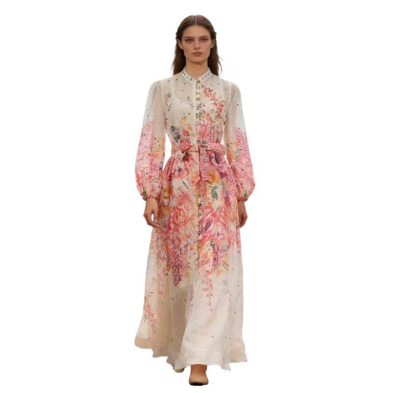 Women's Design Positioning Flower Diamond Long Wing Dress