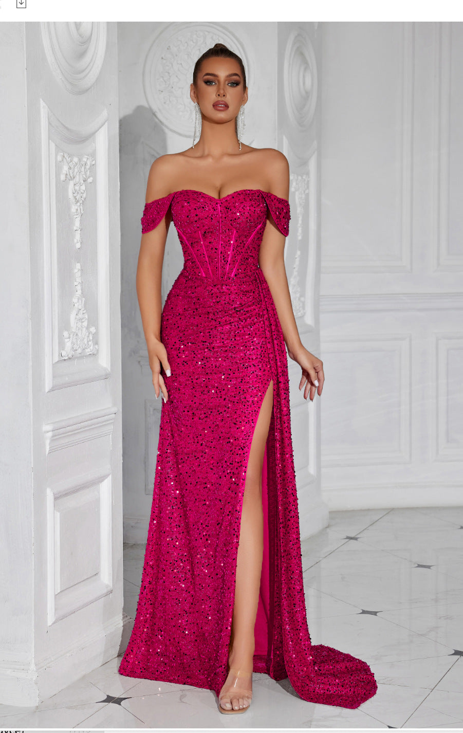 Sequin Tube Sexy Banquet Split Long Slim Tops