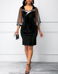 Women's Large Elegant Mesh Stitching High Waist Slim Pencil Dress