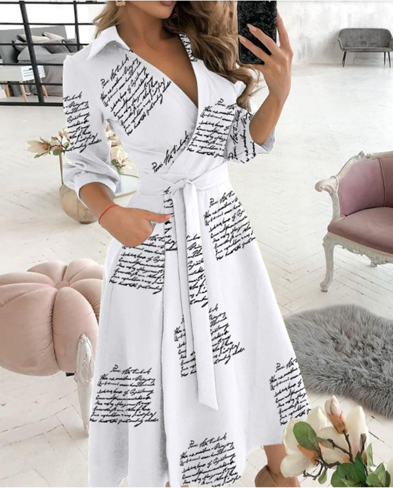 Women's Fashion Long Sleeve Printed Sheath Elegant Dress