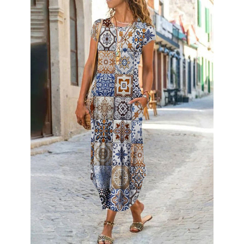 Women's Round Neck Sleeve Trendy Printed With Shorts