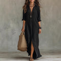 Casual Solid Color Polo Collar Front Dress