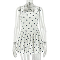 Women's Black White Printed Wear Polka-dot Cinched Pleated A- Line Halter Skirts