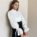Women's Long-sleeved White Shirt Pointed Collar Temperament Commute Bow Design Blouse