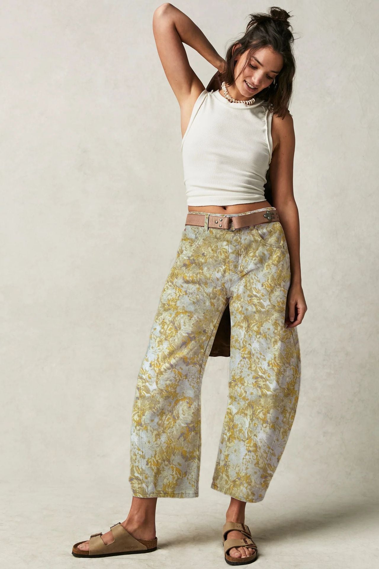 Women's Spring Leisure Loose Mid Waist Cylindrical Women's Jeans