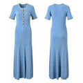 Women's Summer Fashion Round Neck Denim Single-breasted Patchwork Knitting Dress