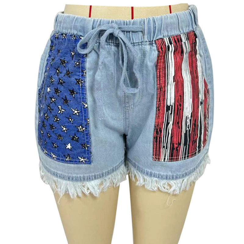Women's High Waist Drawstring Tassel Denim For Women's Jeans