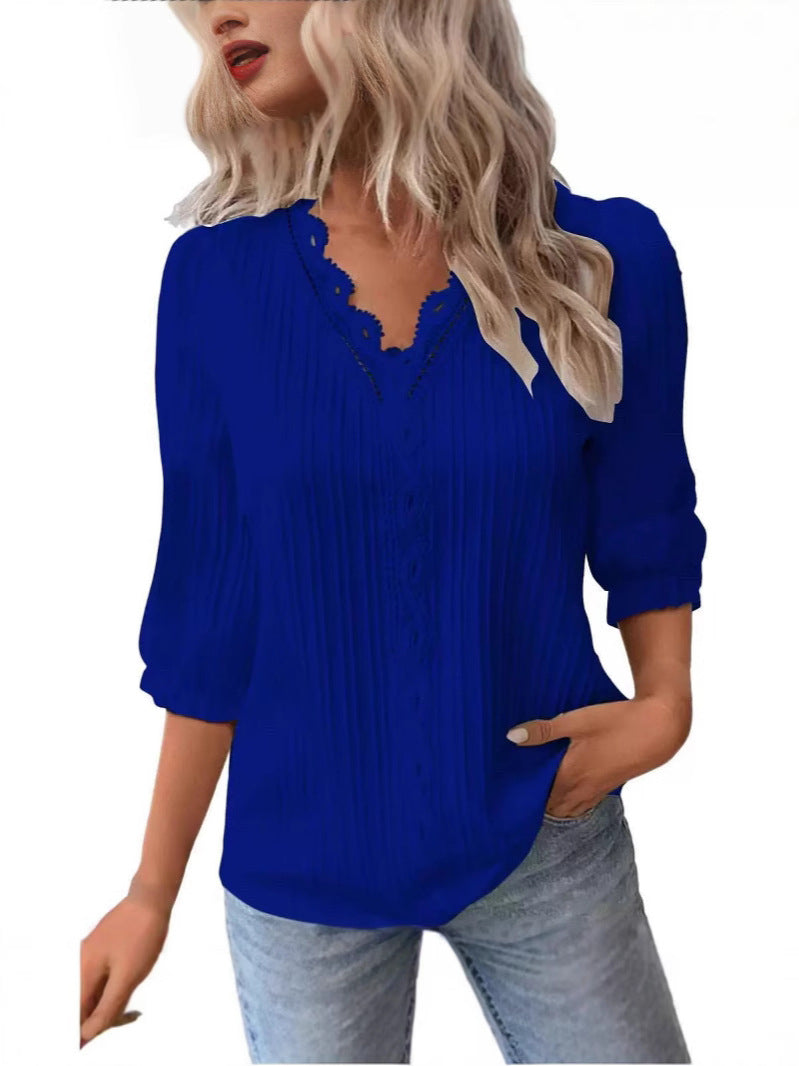 Women's Holiday Fashion Hollow Half-sleeved Shirt Blouse