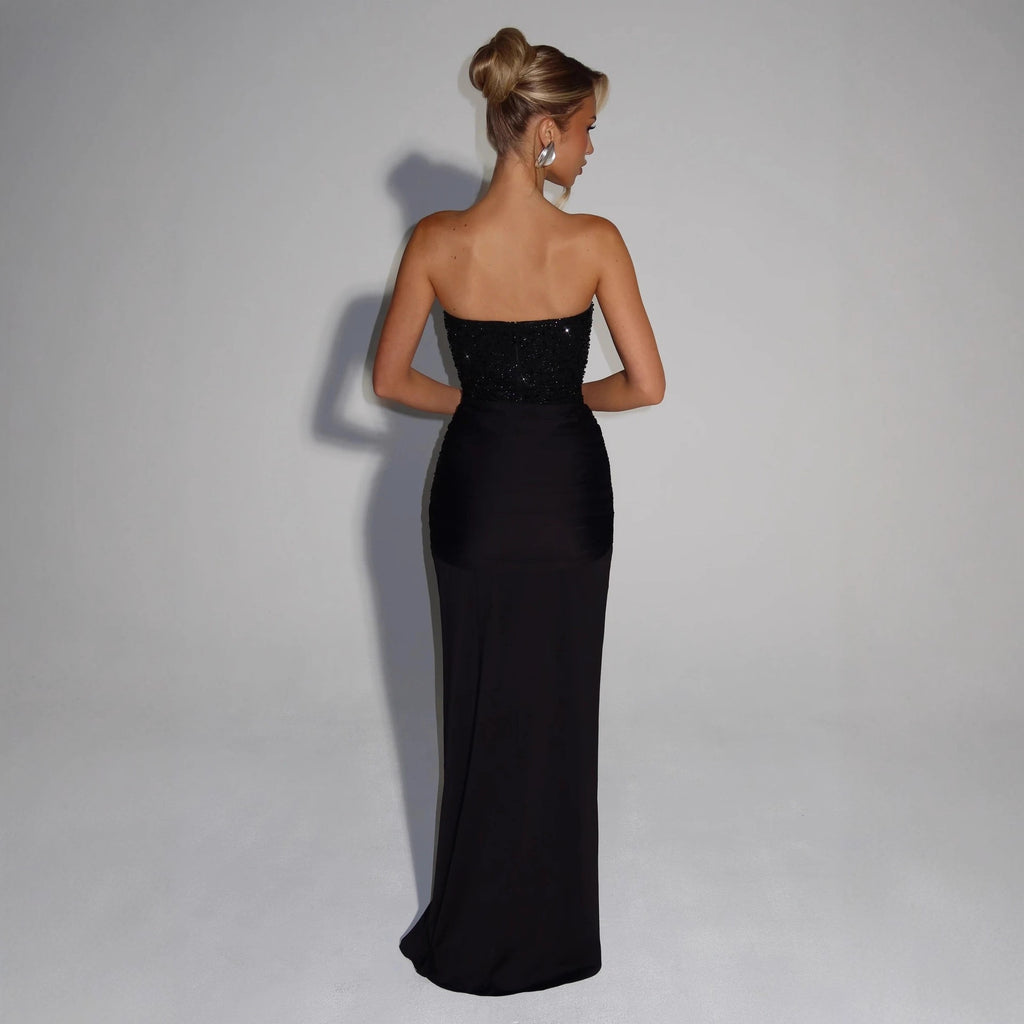 Women's Long Sexy Deep Tube Zipper Slim Fit Dress