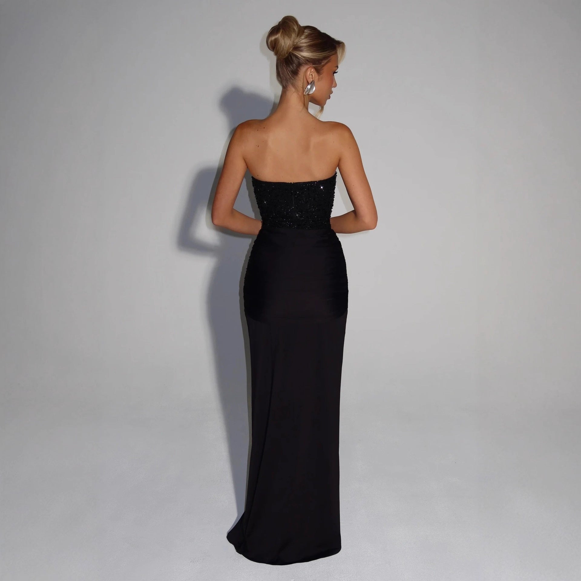 Women's Long Sexy Deep Tube Zipper Slim Fit Dress
