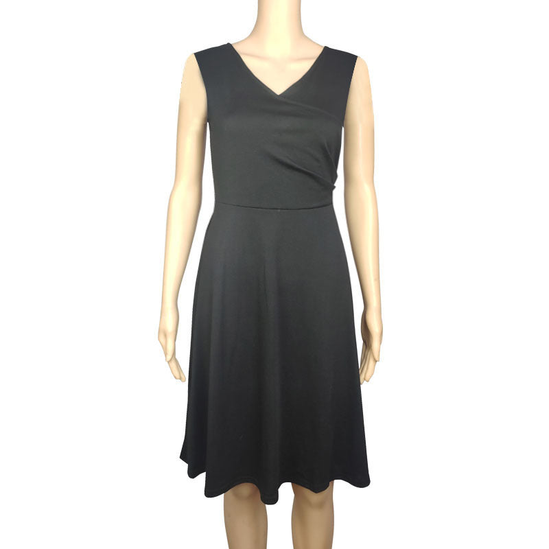 Women's Autumn Sleeveless Black Large Swing Dress