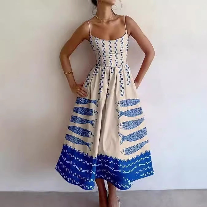 Women's Sling Long Digital Printing Large Dress