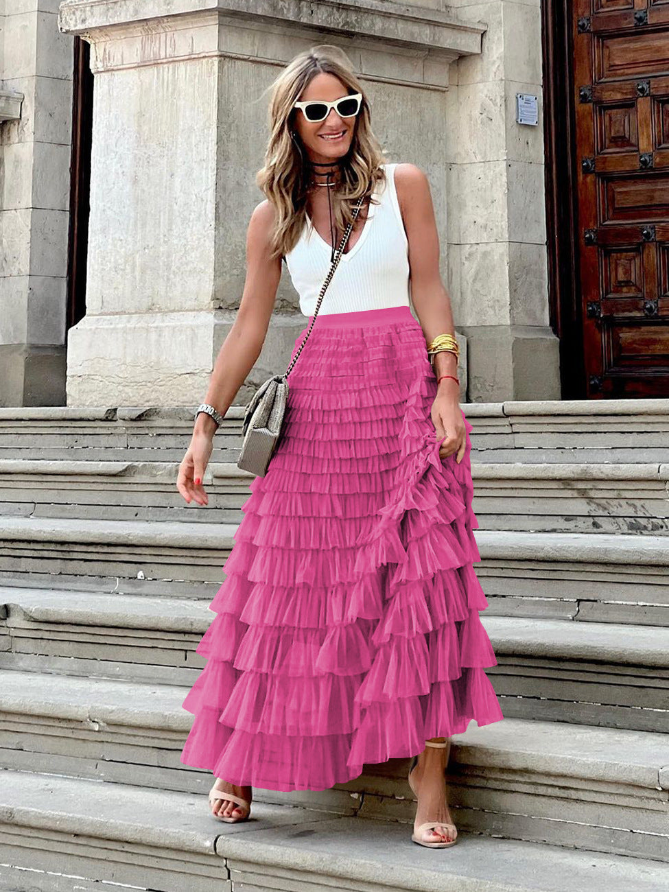 Glamorous Women's Summer Fashion Mesh Tiered Skirt
