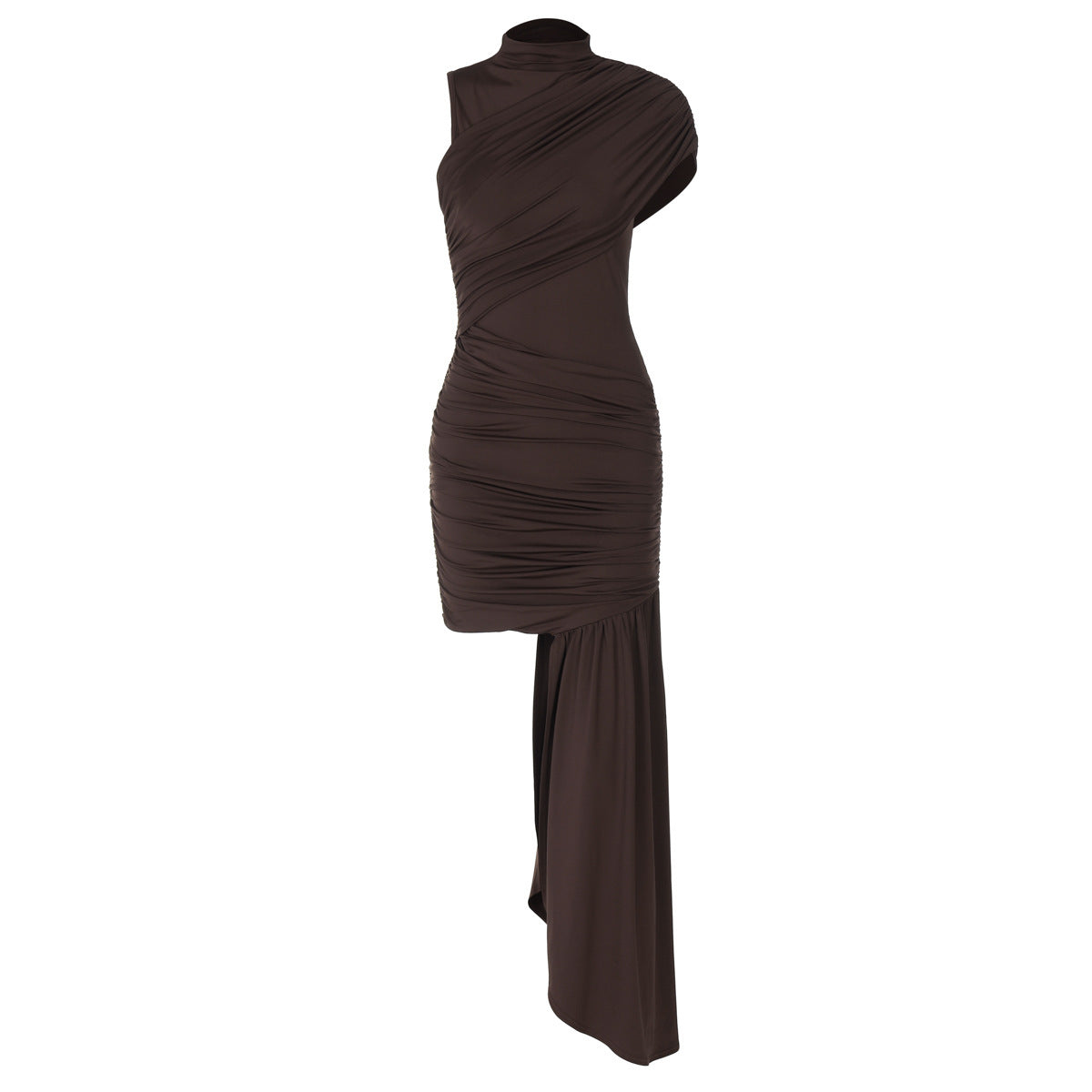 Women's Fashion Round Neck Pleated Sheath Irregular Dress
