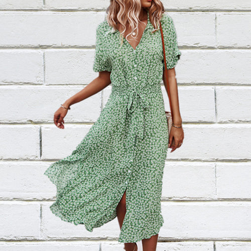 Casual Vacation Style Wide Hem Printed Dress