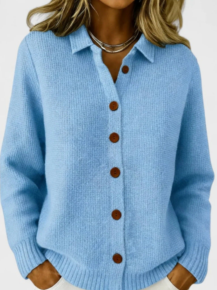 Women's Knitted Lapel Solid Color Casual Fashion Women's Sweater