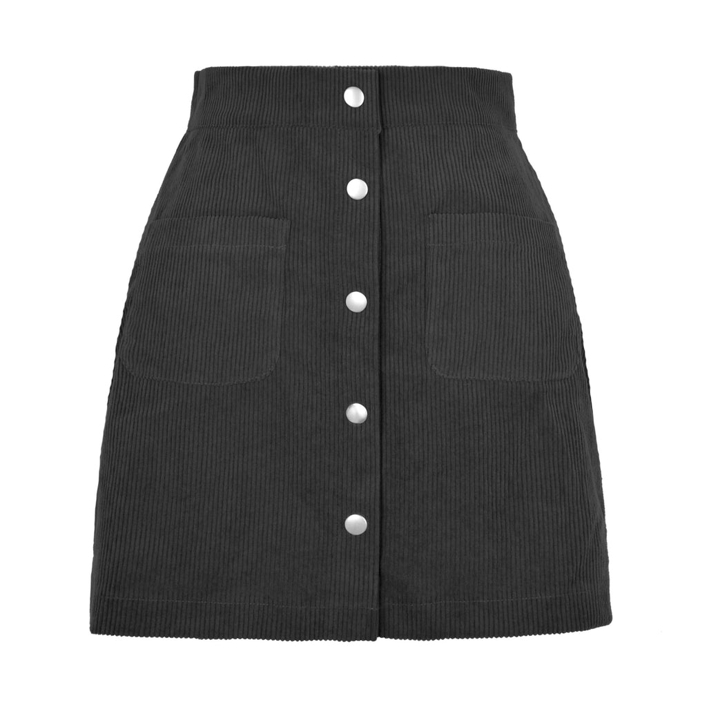 Women's Corduroy Sheath Single-breasted Slim Fit Solid Skirt