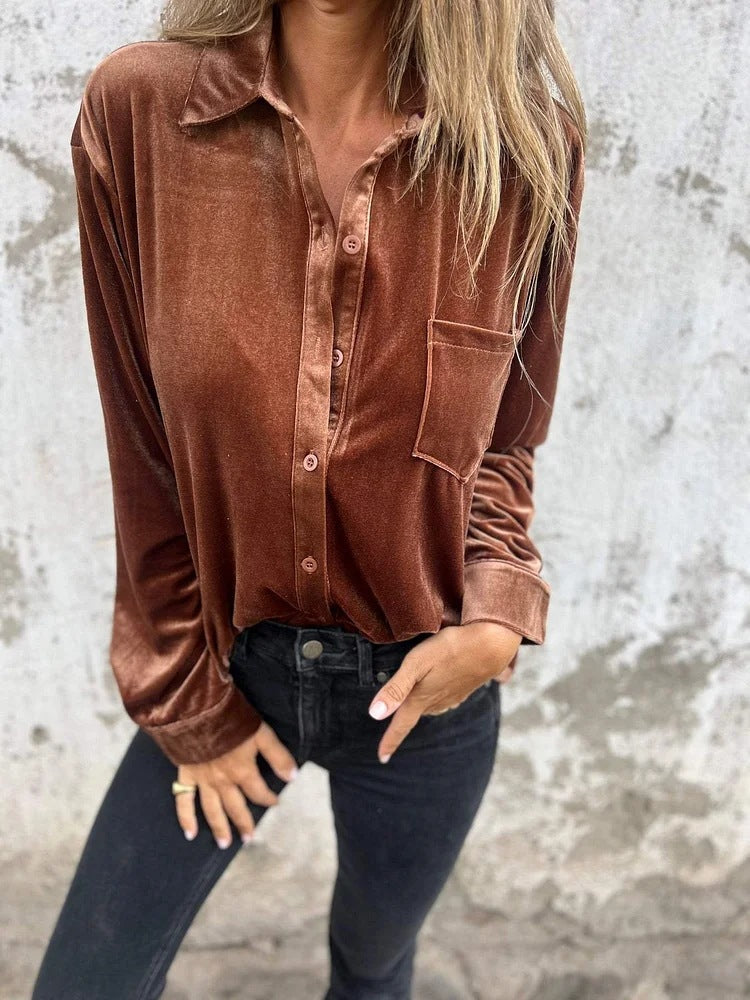 Women's Veet Shirt Long Sleeve Single-breasted Loose Blouse