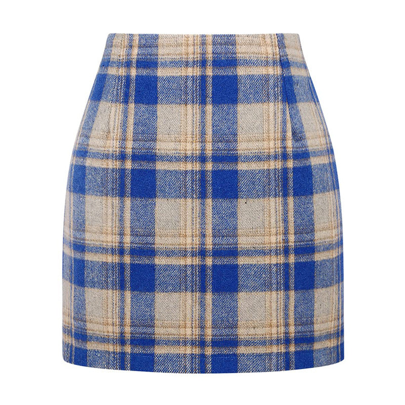 Women's High Waist Tartan Tight Pencil Hip Skirt