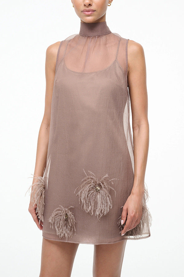 Women's Lace Up Sleeveless Party Casual Zipper Dress