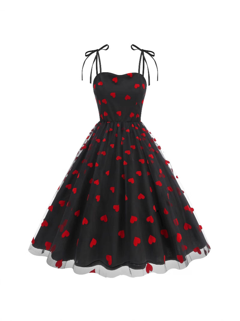Strap Embroidery Mesh Valentine's Day Couple Fresh Dress