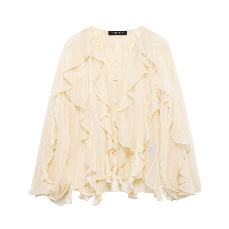 Z Spring Long Fashion Loose Design Niche Laminated Decoration Blouse