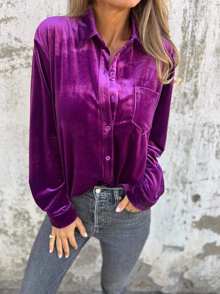 Women's Veet Shirt Long Sleeve Single-breasted Loose Blouse
