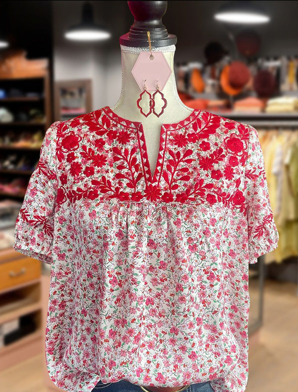 Casual Women's Embroidered Sleeve Floral Loose Shorts