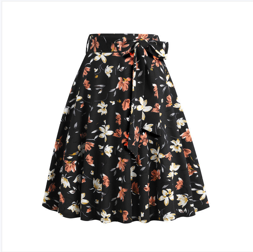 Women's Retro Dots Floral Purple Group Belt Skirts