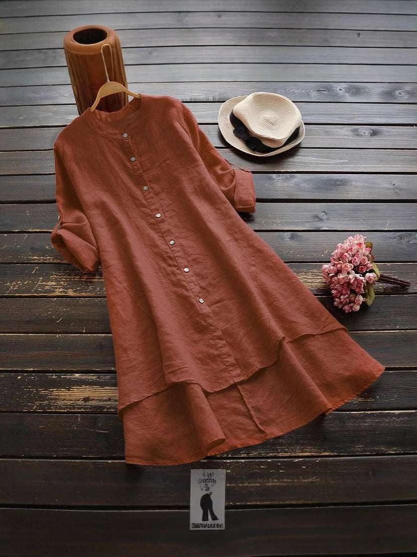 Color Buttons Cotton Long Sleeve Shirt Blouse