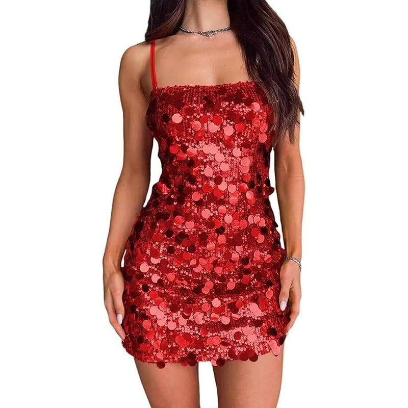 Women's Sequin Sling Banquet Party Hot Backless Dress