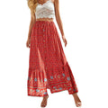 Waist Rayon Printed Breasted Split Seaside Holiday Skirts