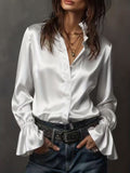Women's Satin Silk Long Sleeve Business Casual Blouse