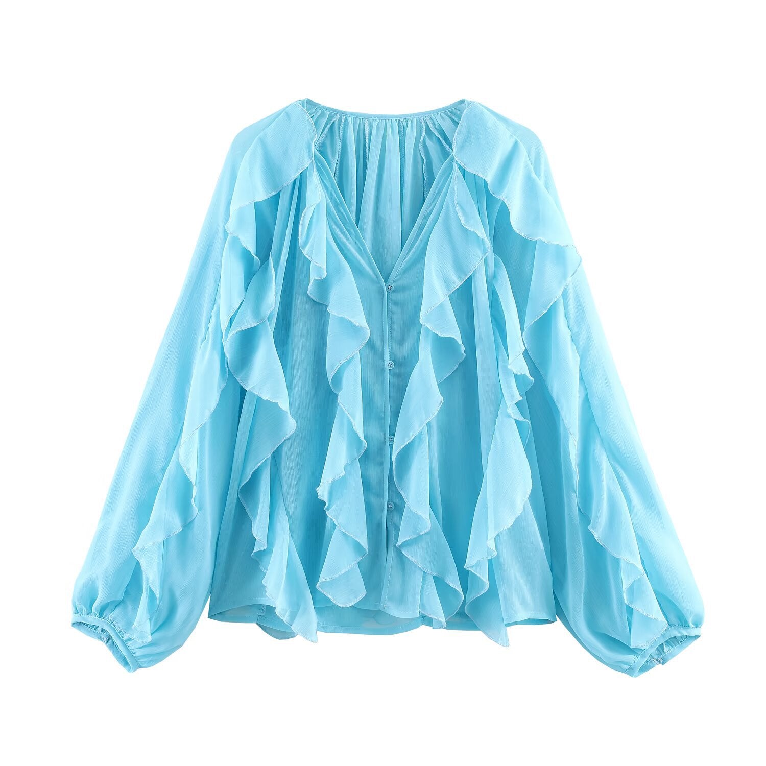 Spring Laminated Decoration Solid Color Shirt Blouse