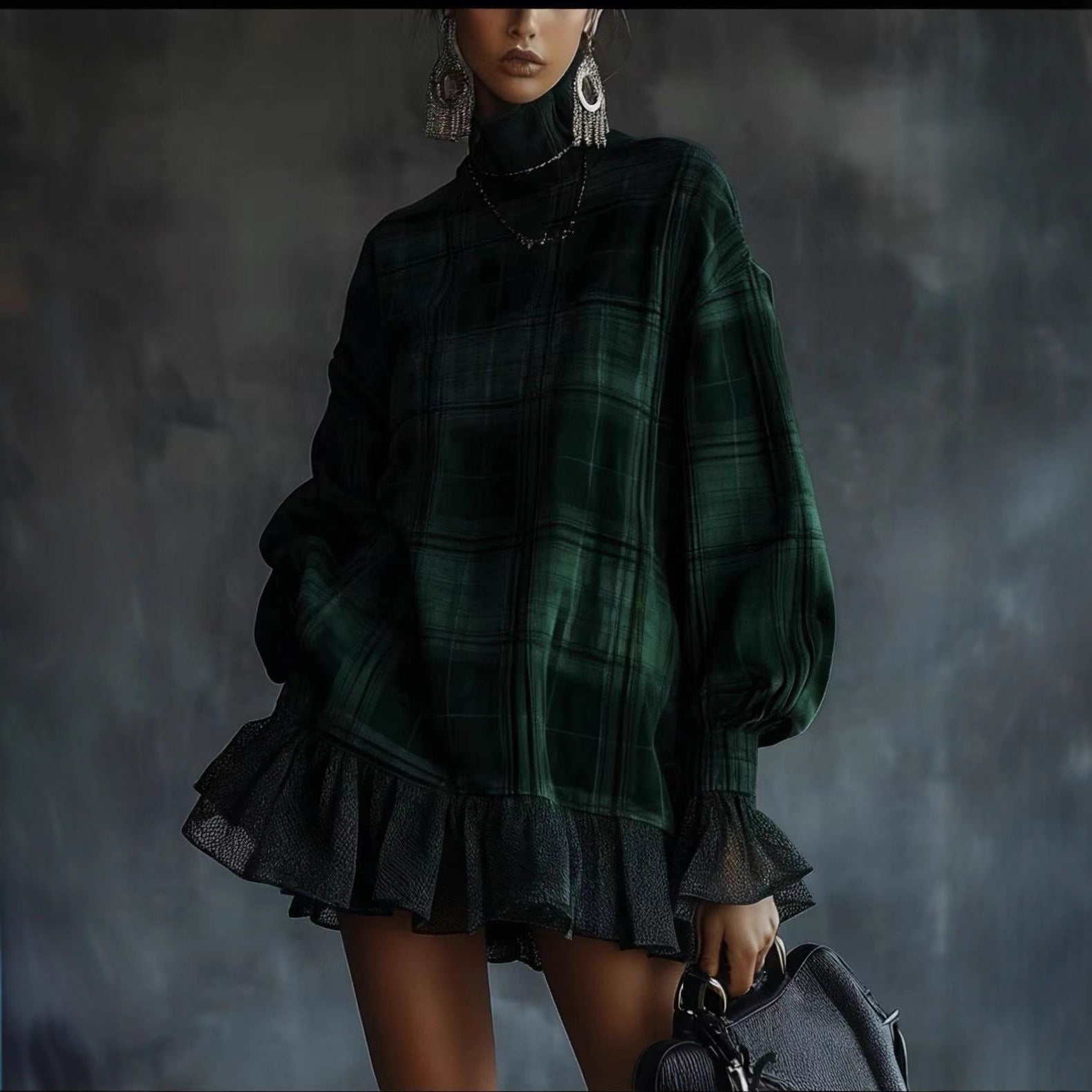 Women's Elegant Outfit Spring Plaid Design Lotus Skirts